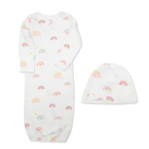 2-Piece Organic Cotton Cap & Gown Set in Rainbow Cloud Print