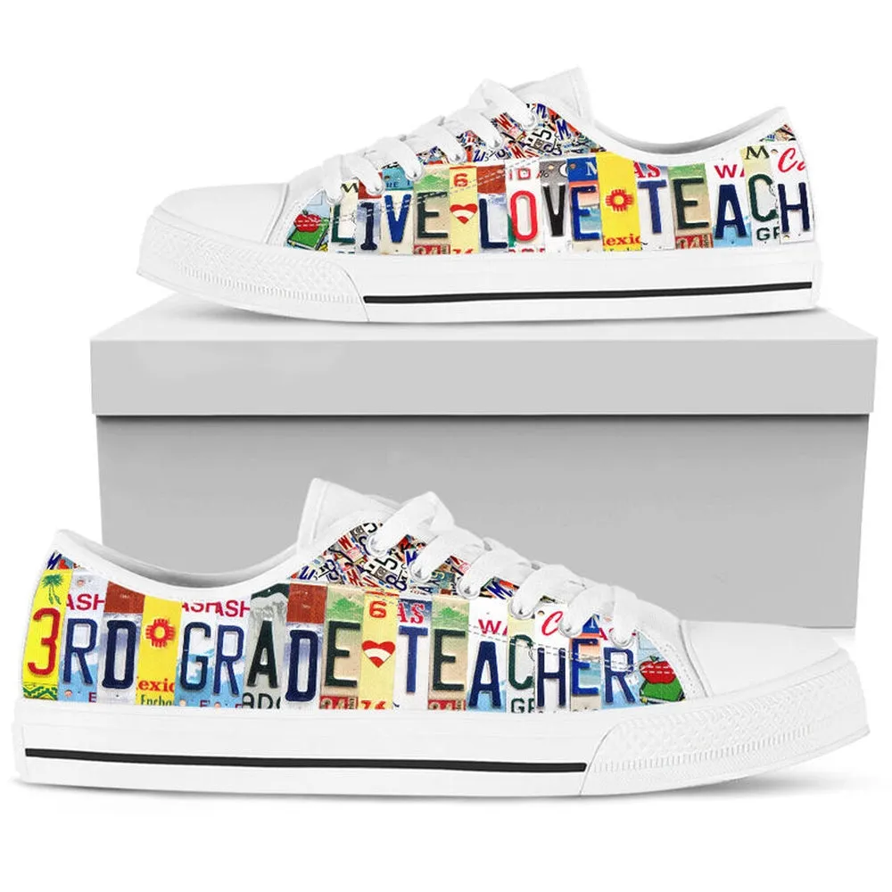 3Rd Grade Live Love License Plates Low Top Shoes, Teacher Shoes, Low Top Sneakers