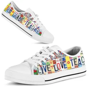 3Rd Grade Live Love License Plates Low Top Shoes, Teacher Shoes, Low Top Sneakers