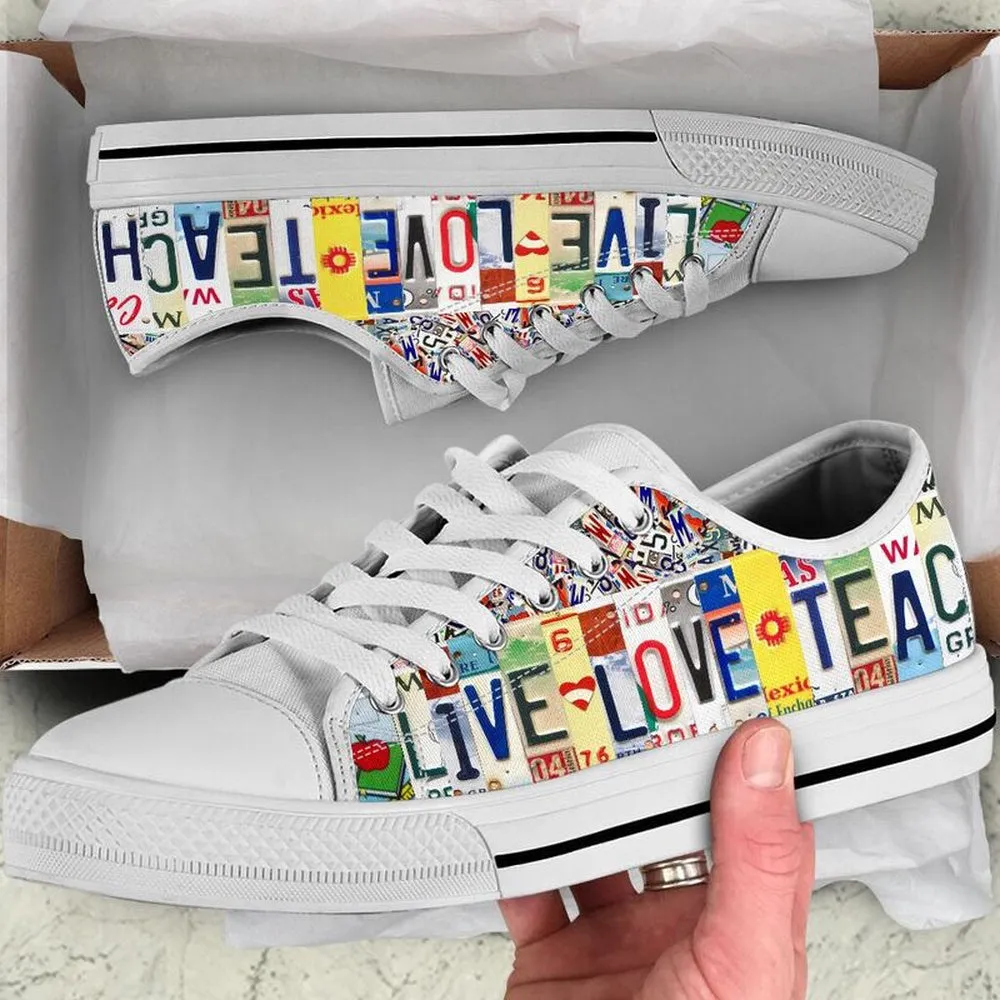 3Rd Grade Live Love License Plates Low Top Shoes, Teacher Shoes, Low Top Sneakers