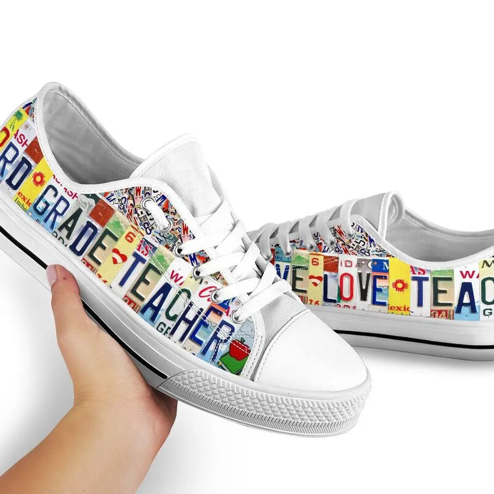 3Rd Grade Live Love License Plates Low Top Shoes, Teacher Shoes, Low Top Sneakers