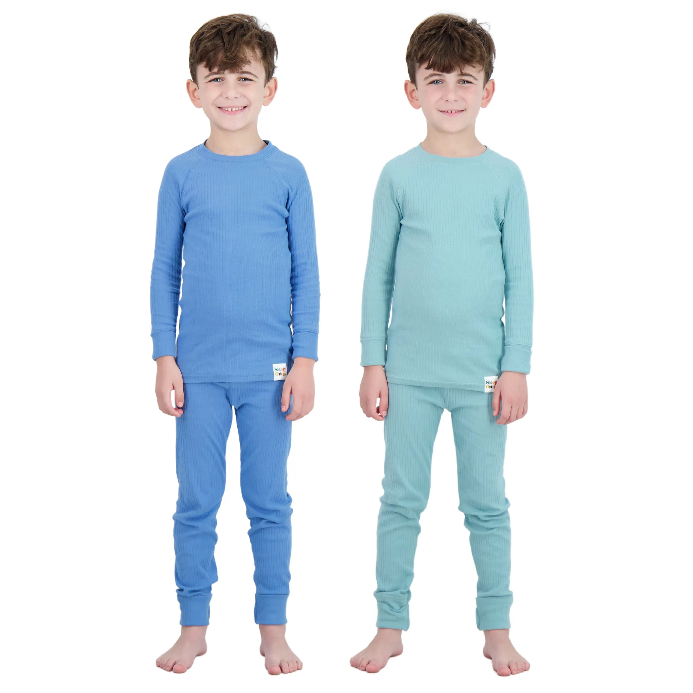 4-Piece 100% Organic Cotton Rib Knit Pajama Sets for Boys & Girls, Blue & Green