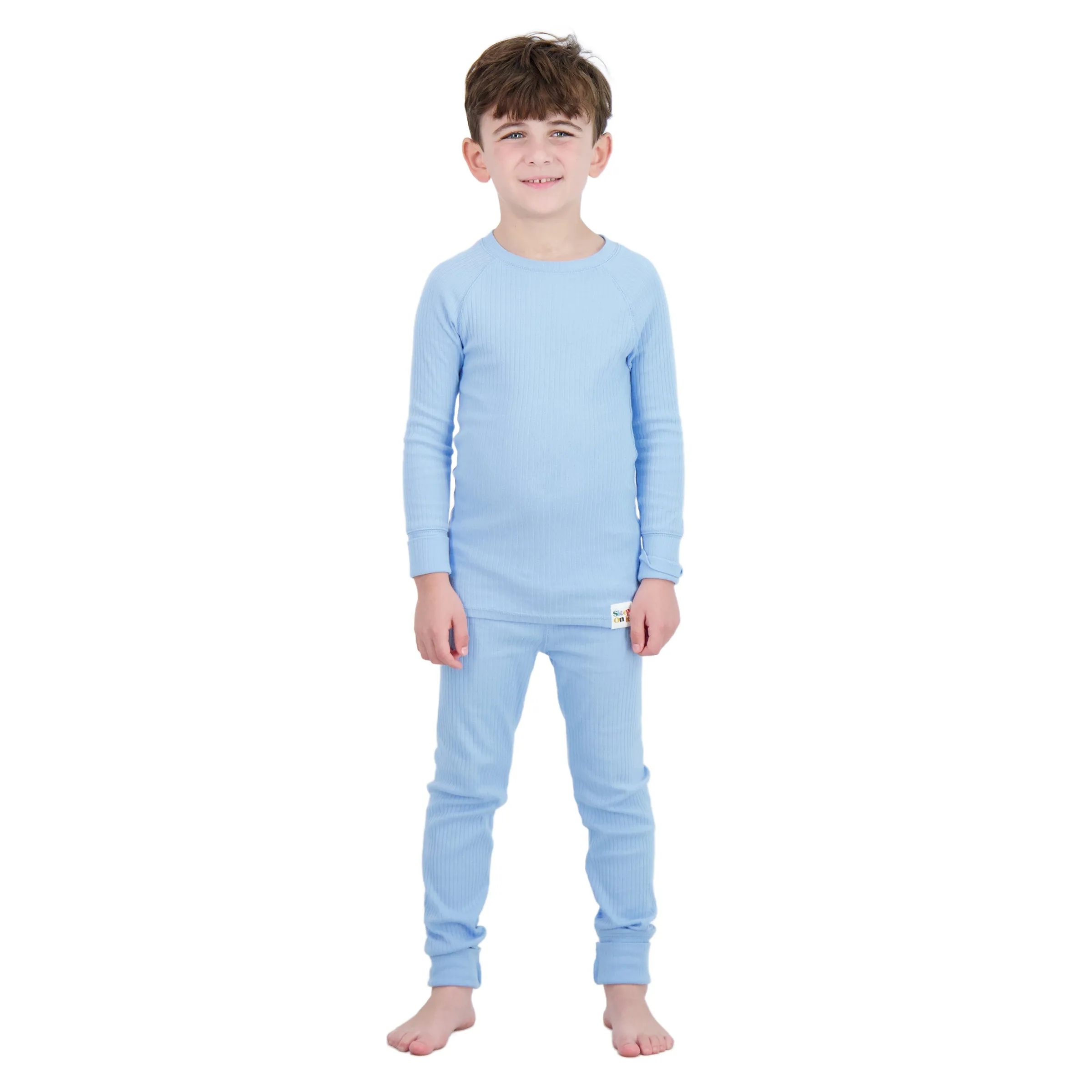 4-Piece 100% Organic Cotton Rib Knit Pajama Sets for Boys & Girls, Light Blue & Pink