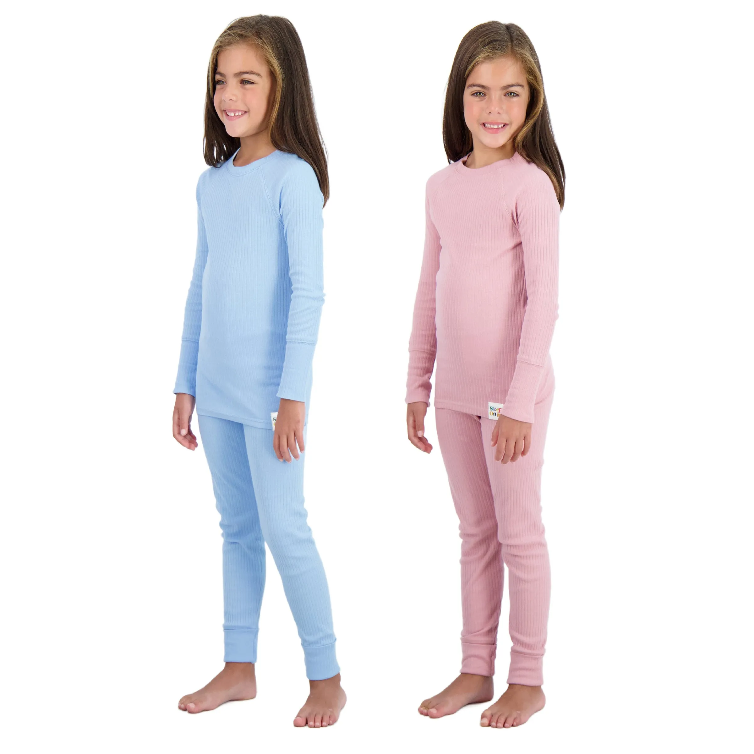 4-Piece 100% Organic Cotton Rib Knit Pajama Sets for Boys & Girls, Light Blue & Pink