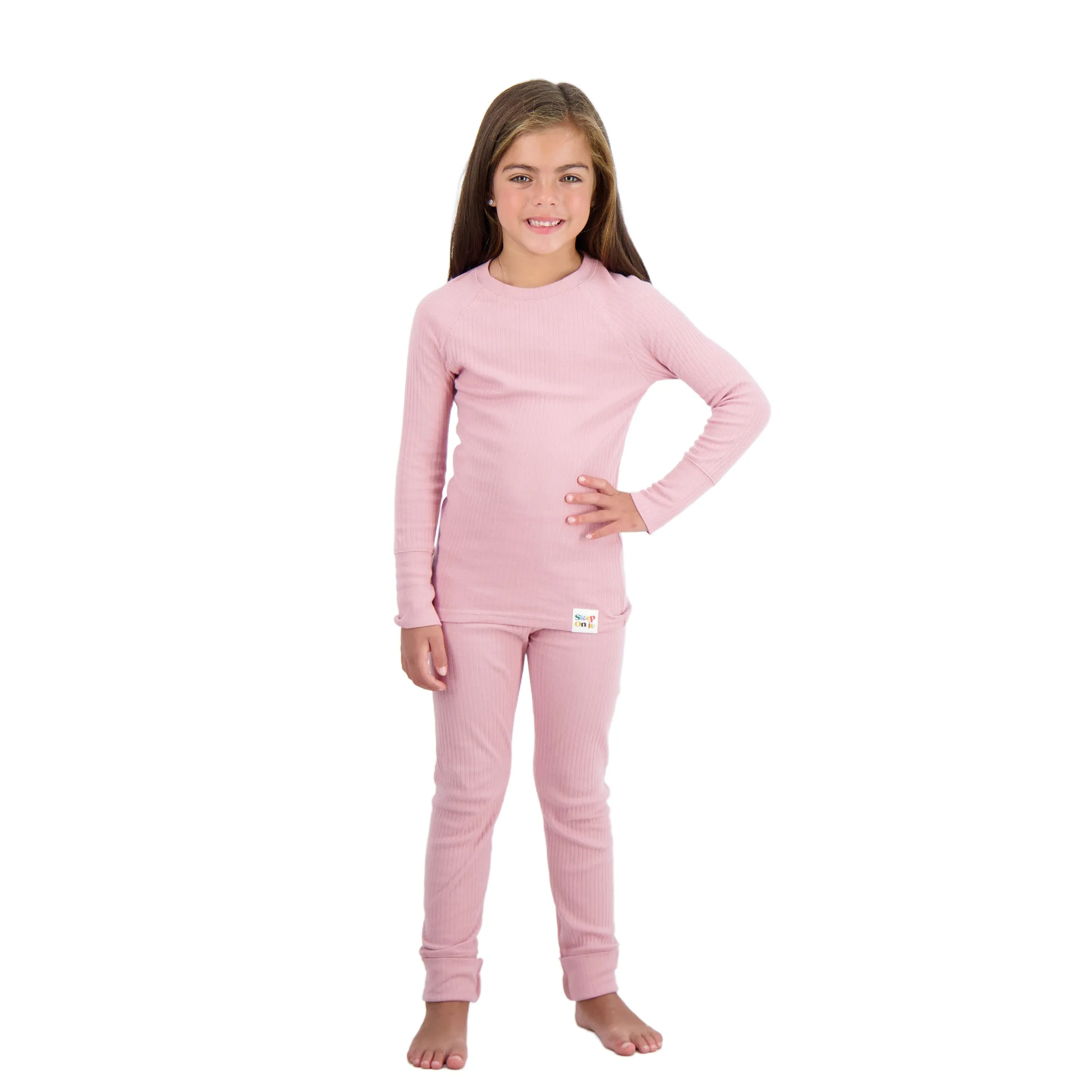 4-Piece 100% Organic Cotton Rib Knit Pajama Sets for Boys & Girls, Light Blue & Pink