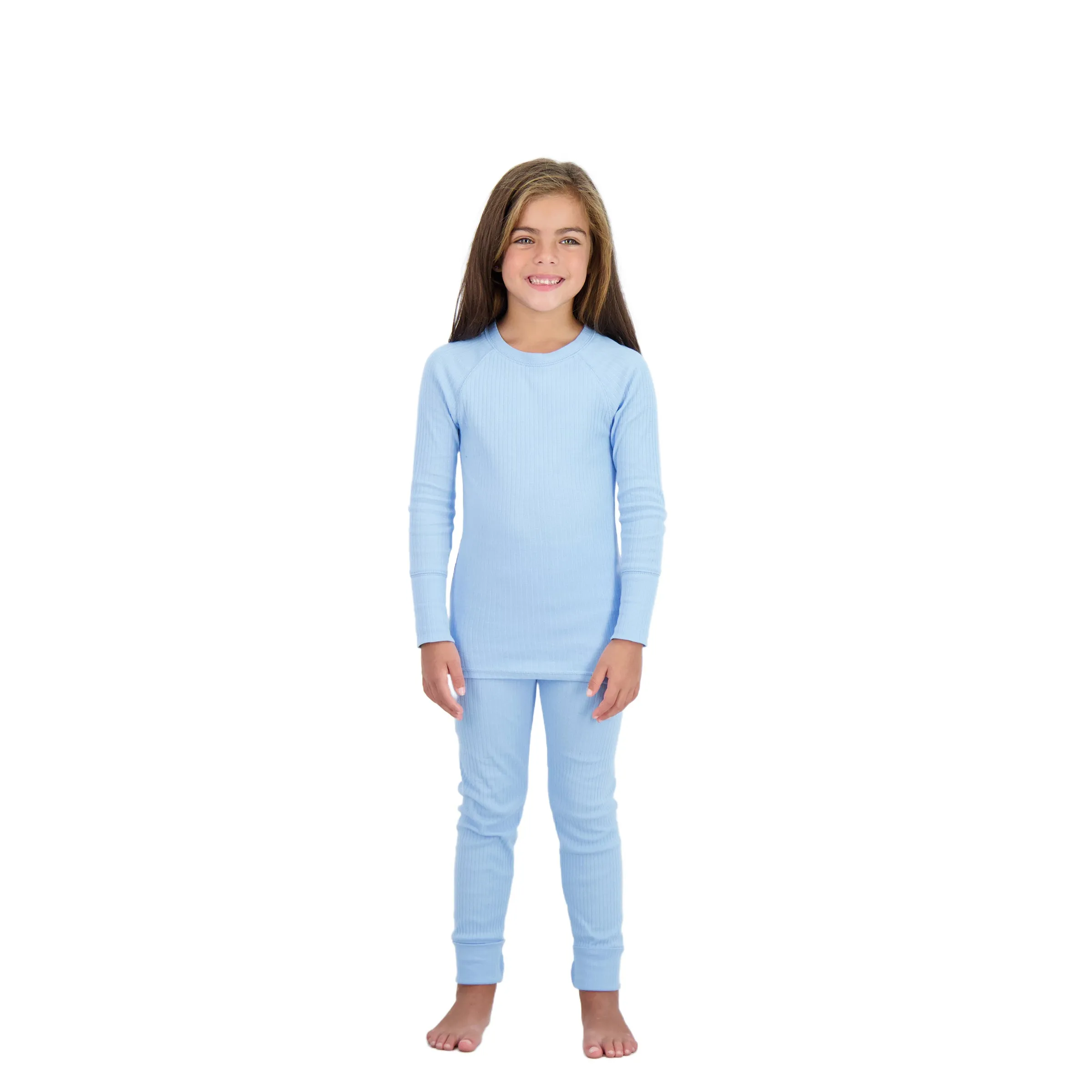 4-Piece 100% Organic Cotton Rib Knit Pajama Sets for Boys & Girls, Light Blue & Pink