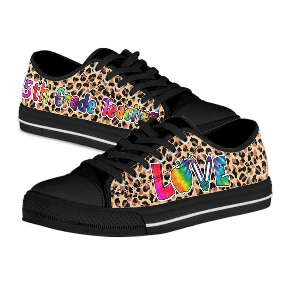 5Th Grade Teacher Leopard Love Low Top Shoes, Teacher Shoes, Low Top Sneakers