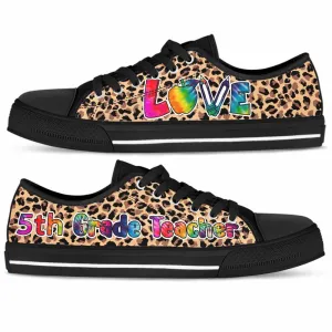 5Th Grade Teacher Leopard Love Low Top Shoes, Teacher Shoes, Low Top Sneakers