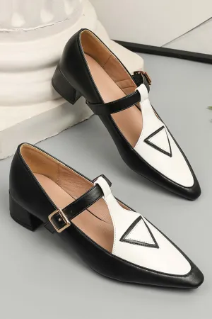 Amozae-Contrast Pointed Toe Mary Jane Shoes