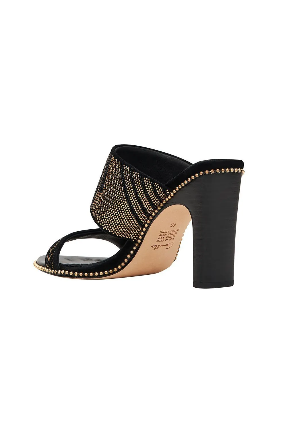 ASYMMETRICAL HEEL SANDAL LUXE BLACK