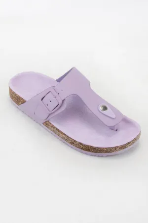 AUDRINA T-SHAPE CUT OUT UPPER THONG STYLE SLIDE SANDAL: LAVENDER