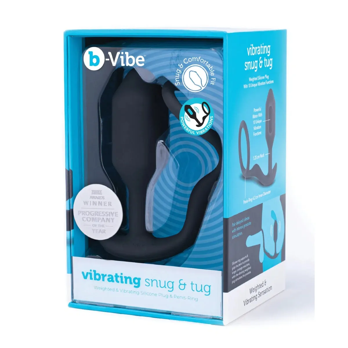 b-Vibe Snug & Tug Vibrating Weighted Silicone Butt Plug & Cock Ring Black