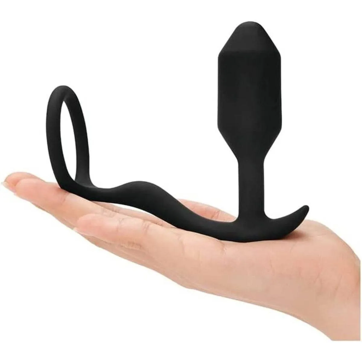 b-Vibe Snug & Tug Weighted Silicone Butt Plug & Cock Ring Black