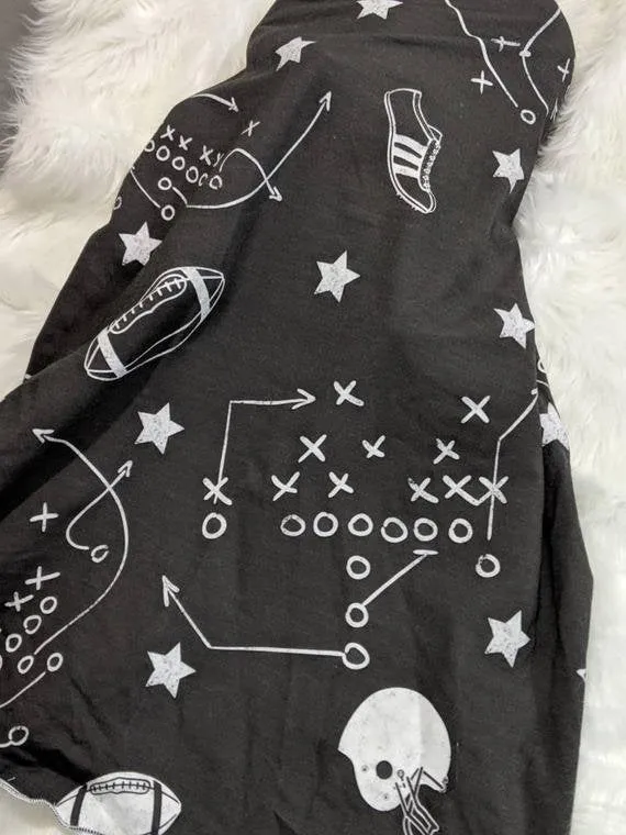 Baby Football Swaddle Set, Baby Blanket in Chalkboard Football   Matching Beanie or Headband,Baby Sports Nursery Decor