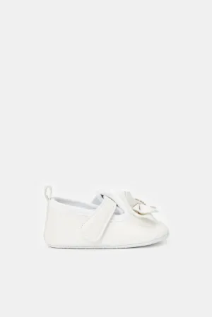 Baby White Bow Pram Shoe