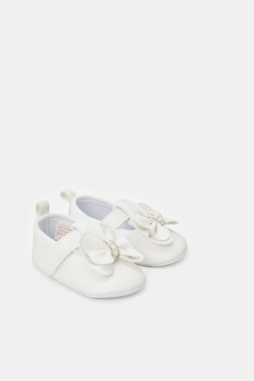 Baby White Bow Pram Shoe