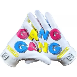 Battle Men's Double Threat White Gang Gang Football Gloves