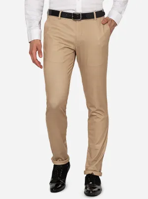 Beige Solid Slim Fit Club Wear Trouser | JB Studio