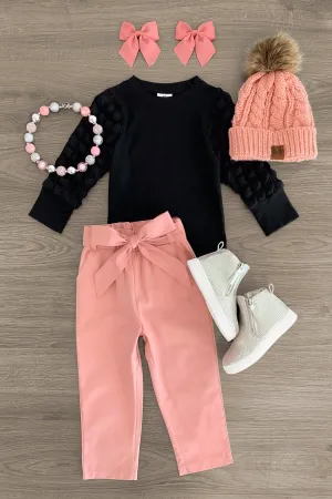 Black & Dusty Pink Pant Set