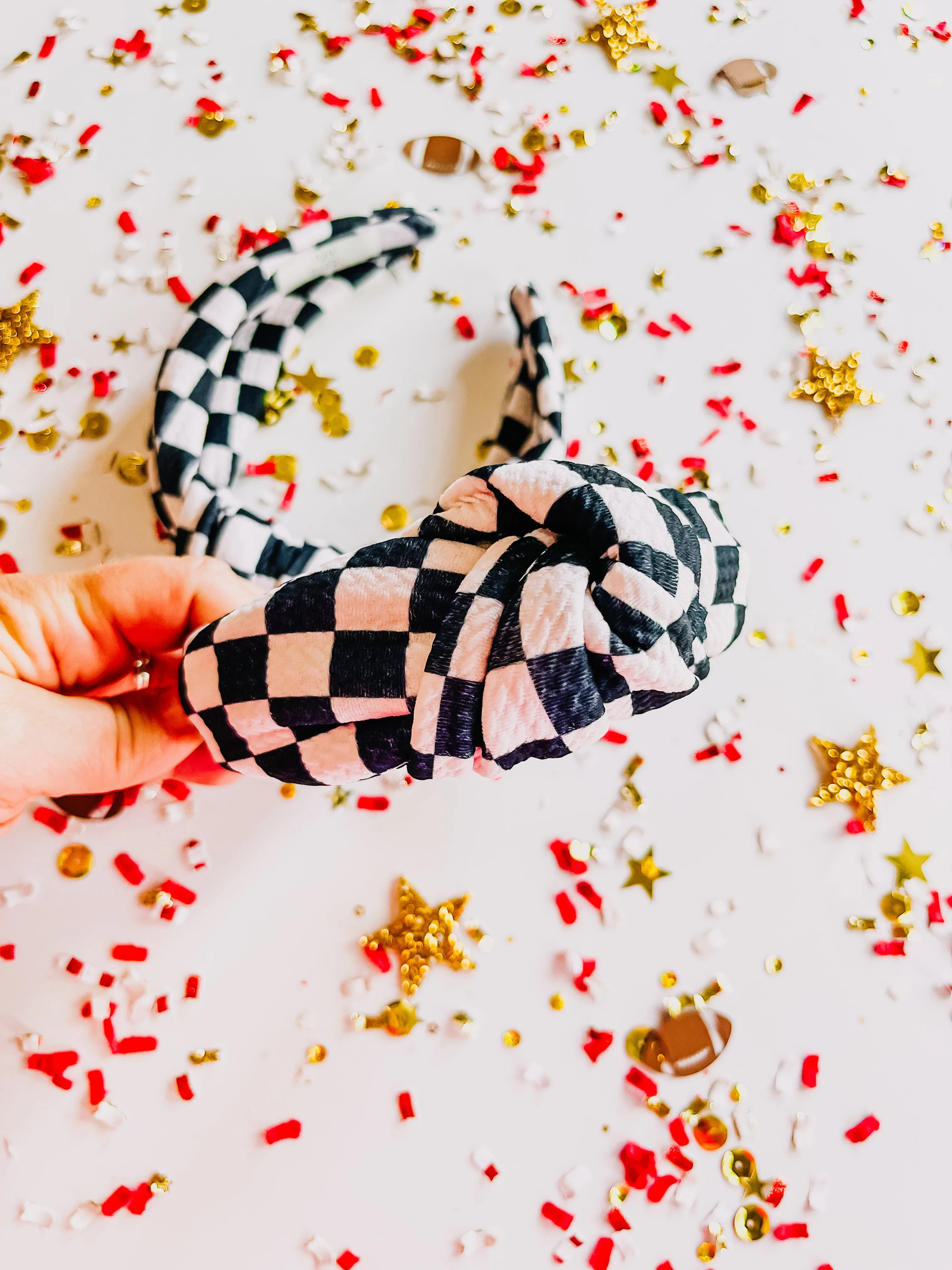 Black & White Checkered Knotted Headband