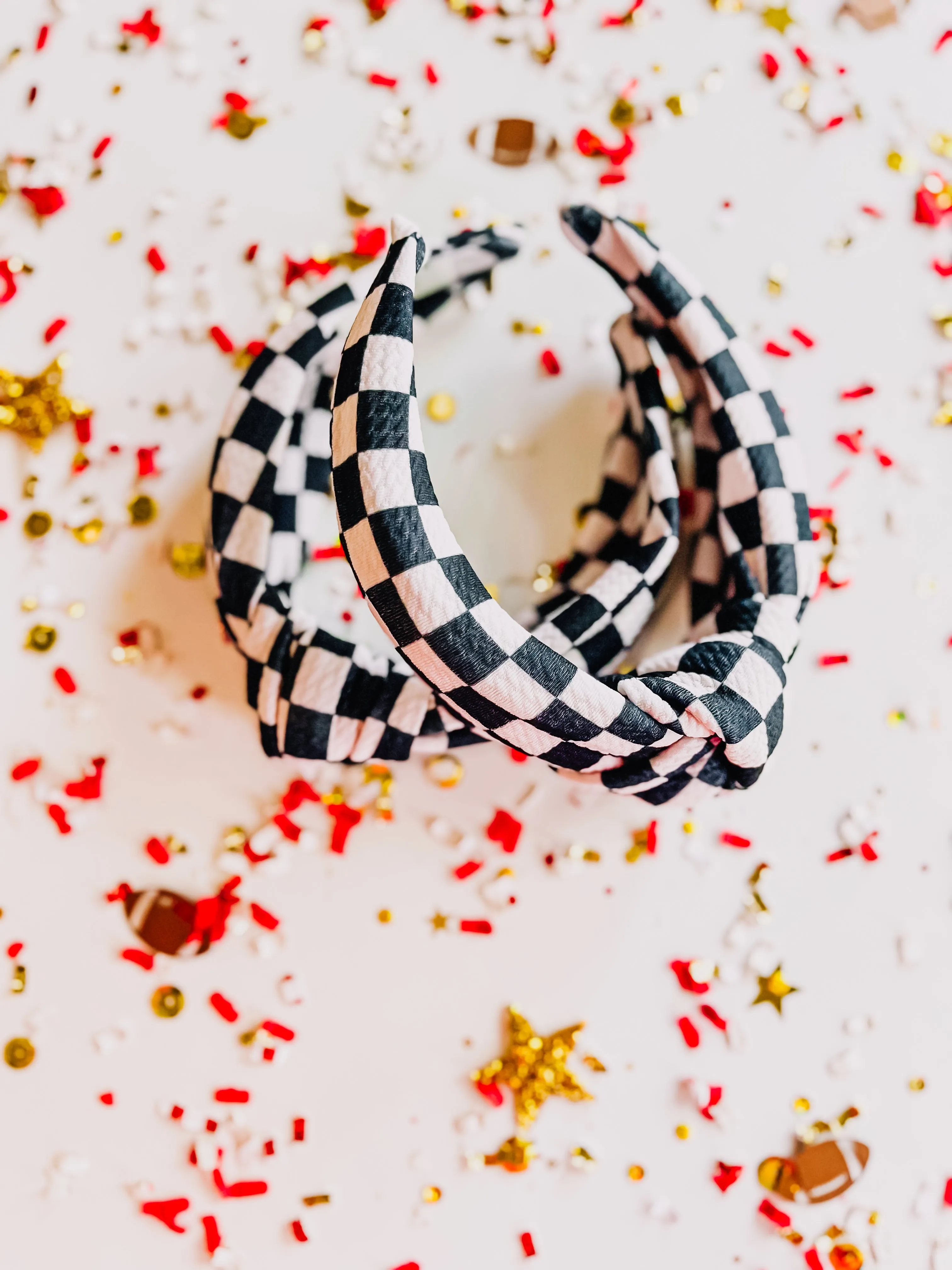 Black & White Checkered Knotted Headband