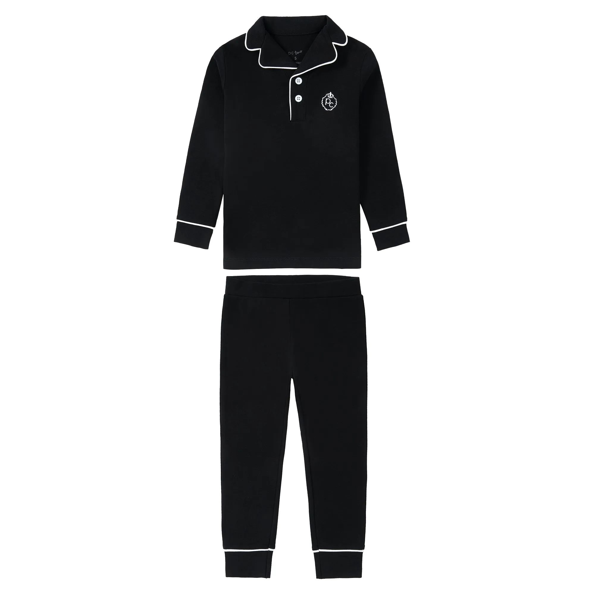 Black Collar Pajama With White Accents