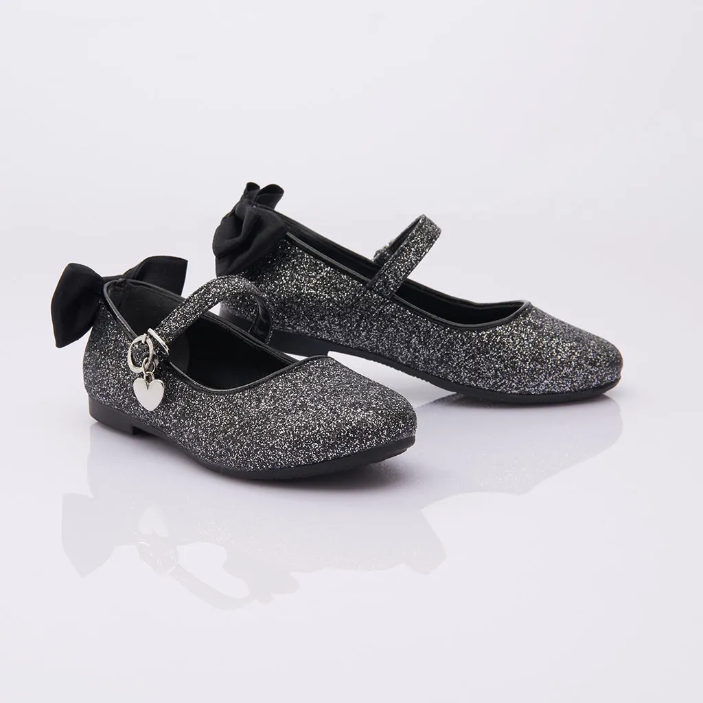 Black Glitter Bow Flats