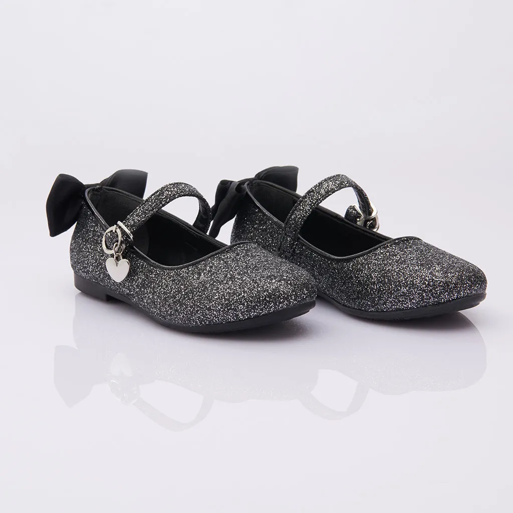 Black Glitter Bow Flats