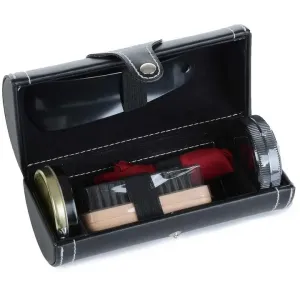 Black Shoeshine Kit with Shoehorn, Brush, and Polish - Perfect for Travel or Home