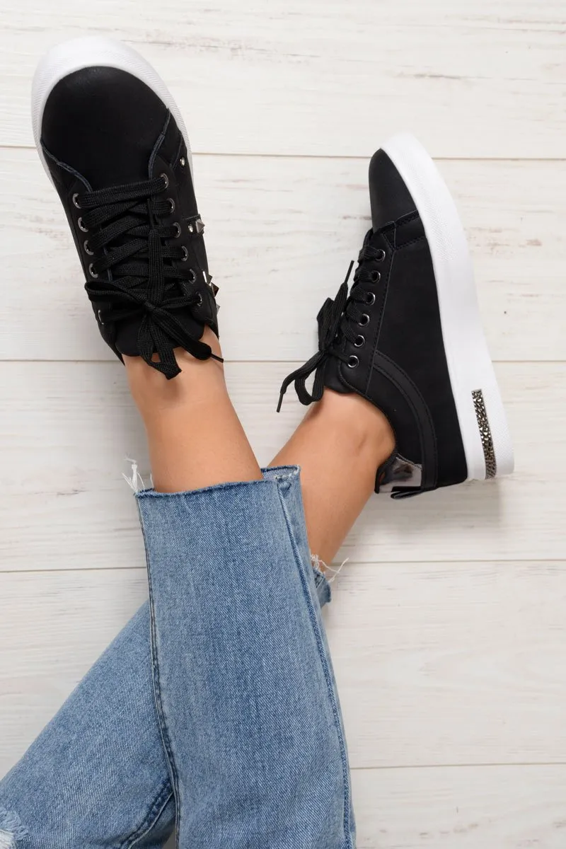 Black Studded Lace Up Trainers - Ada