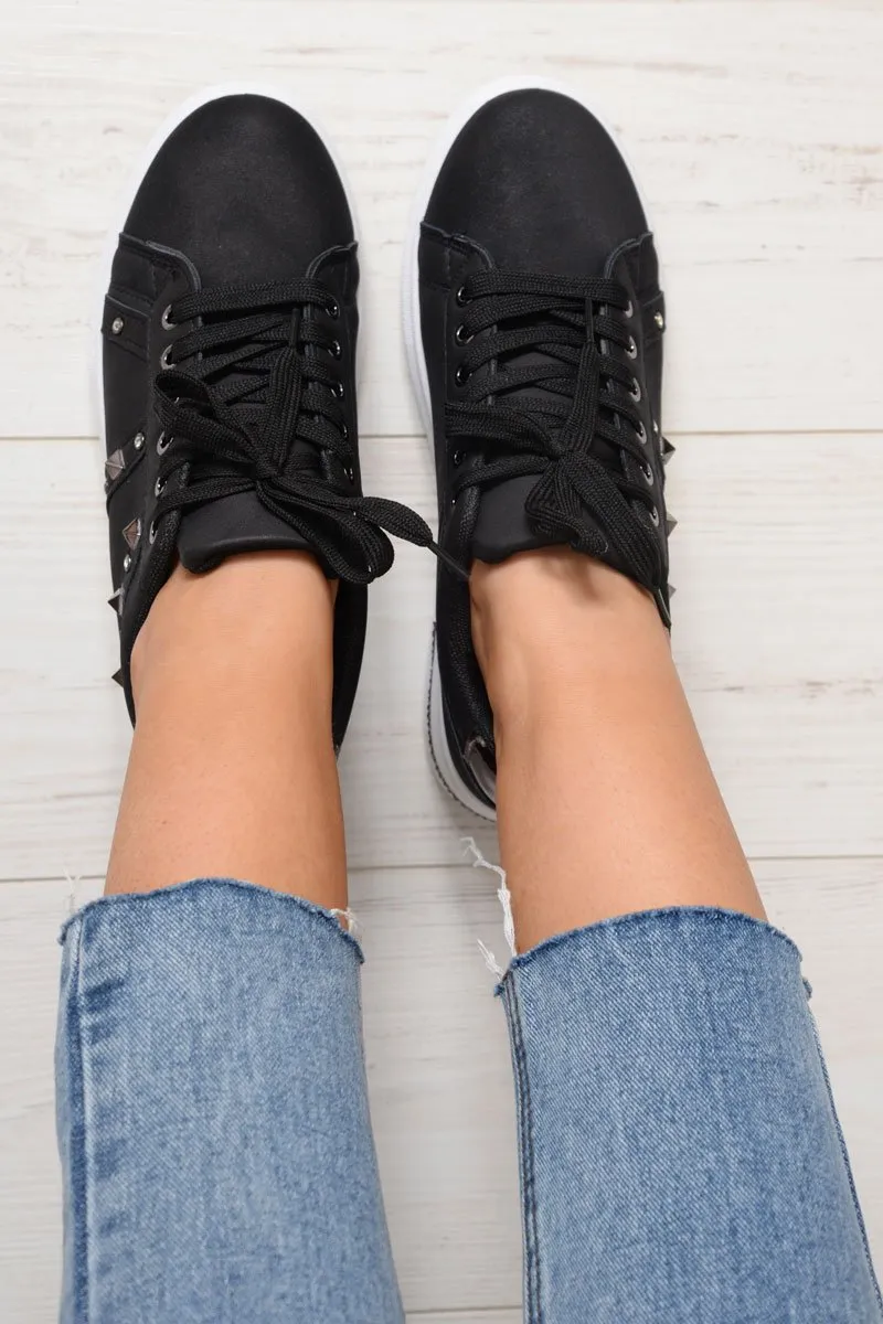 Black Studded Lace Up Trainers - Ada