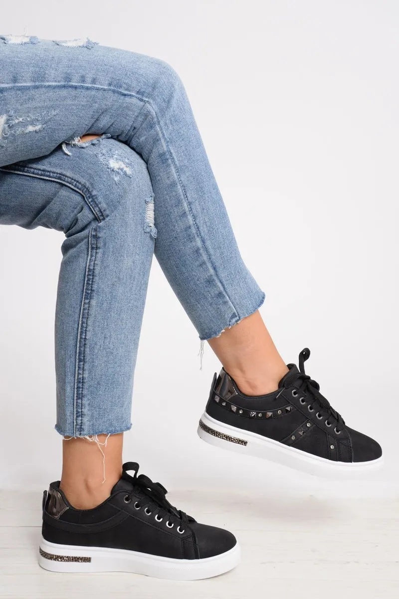 Black Studded Lace Up Trainers - Ada