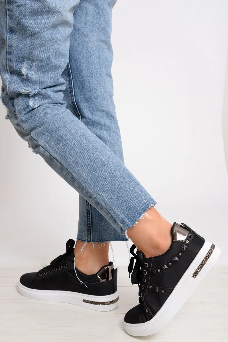 Black Studded Lace Up Trainers - Ada