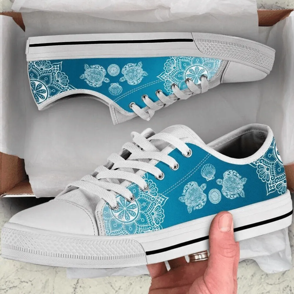 Blue Turtles Low Top Shoes, Animal Print Canvas Shoes, Print On Canvas Shoes