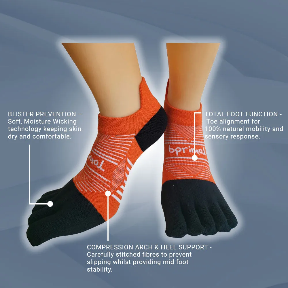 Bprimal Performance Five-Toe Socks - Regular Weight - No-Show - Sunrise