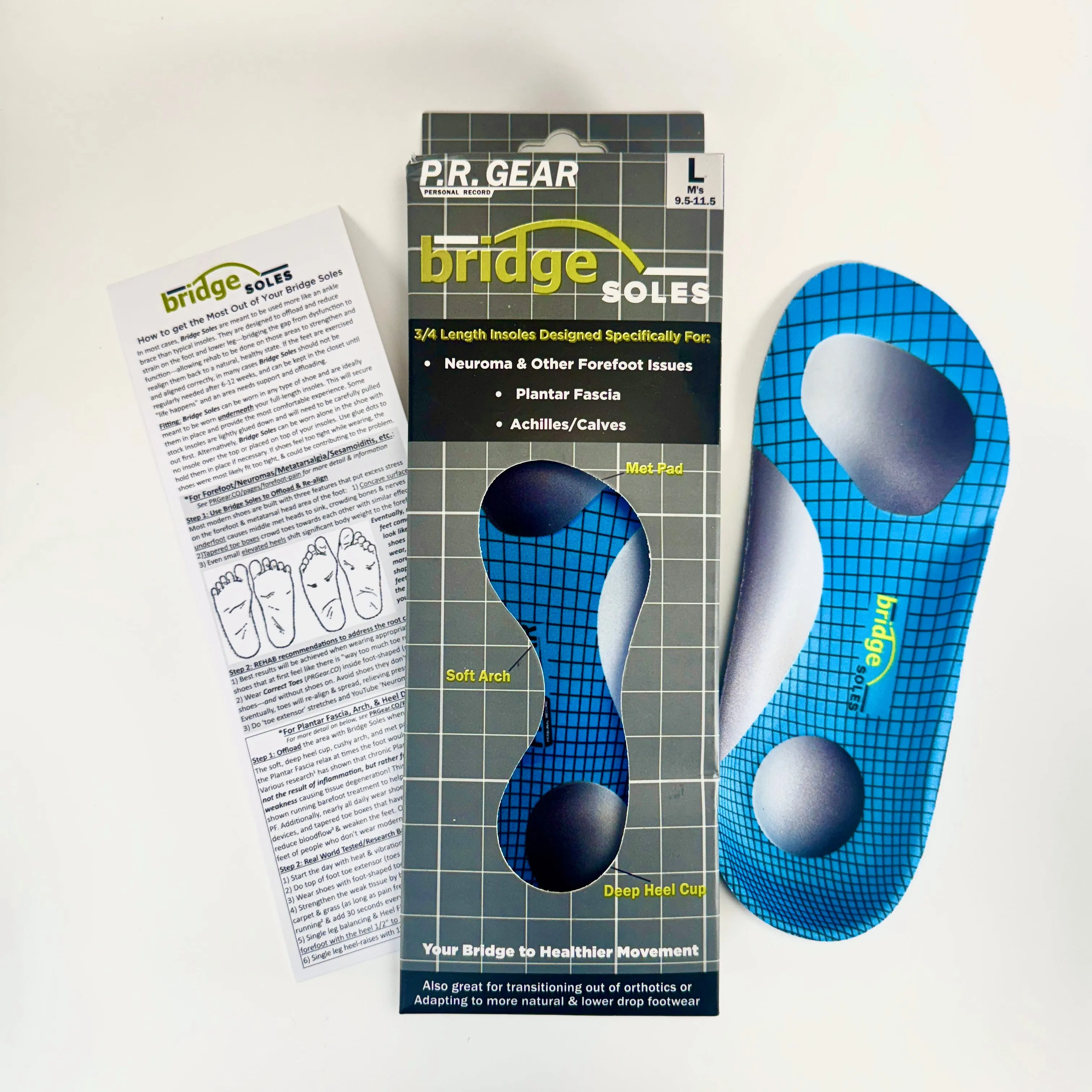 Bridge Soles - 3/4 Length Insoles with Met Pad