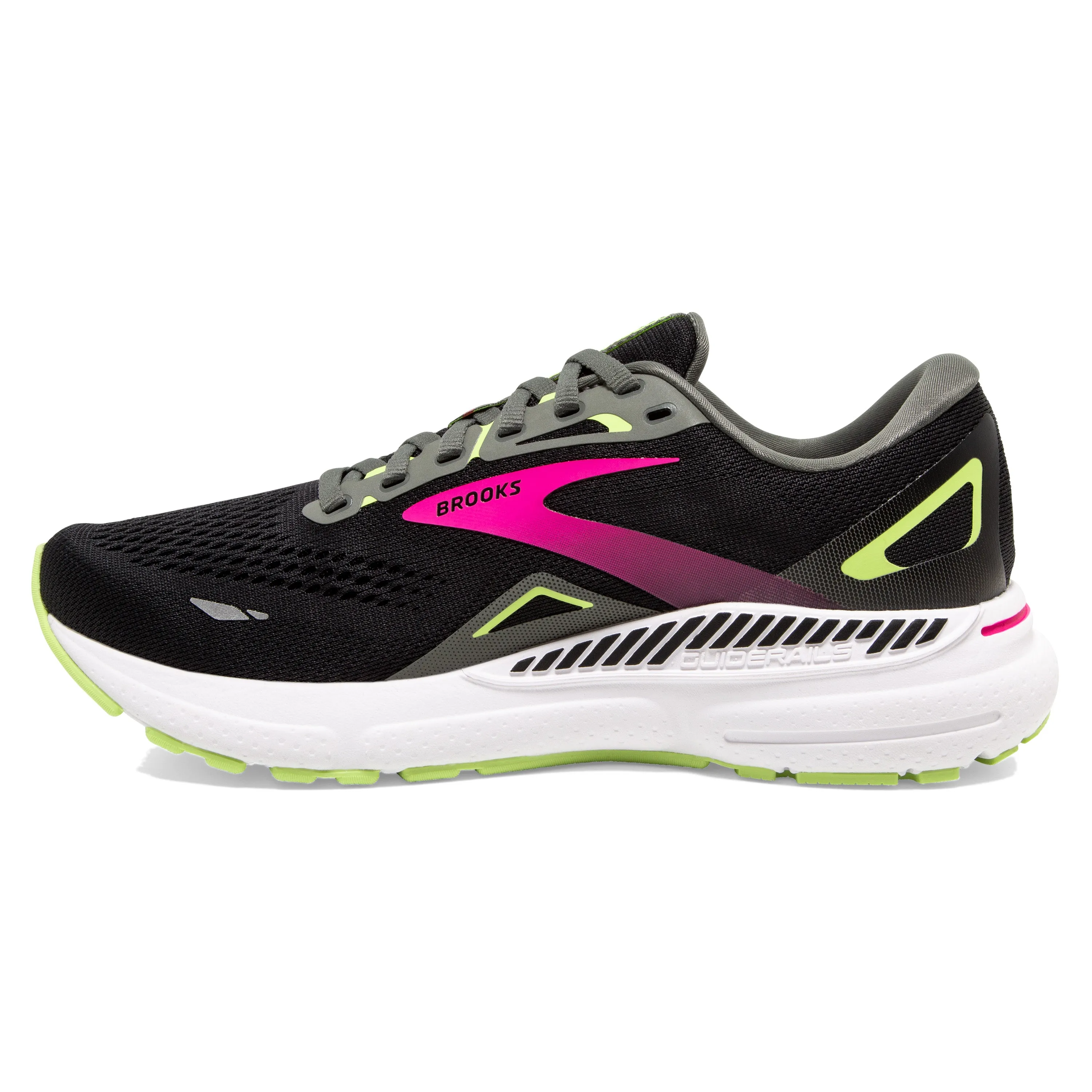 Brooks Womens Trainer Adrenaline GTS 23 Wide Fit Black/Gunmetal/Sharp Green