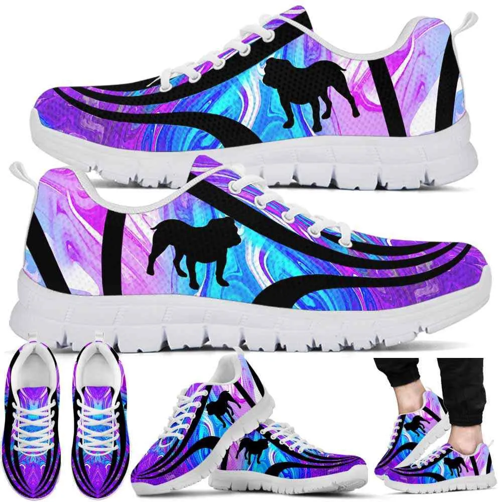 Bulldog Dog Sneaker, Bulldog Dog Lovers Blue Purple Wave Sneakers Gym Running Shoes Gift Women Men, Bulldog Dog Shoes