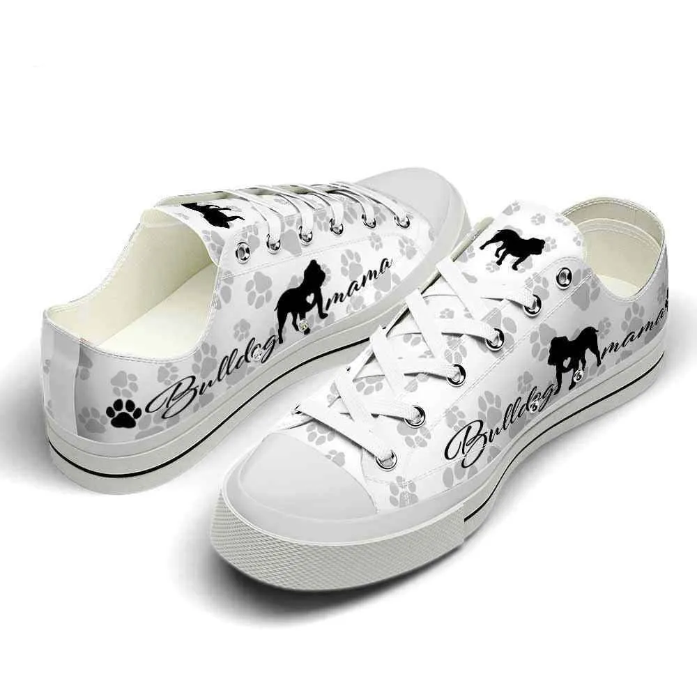 Bulldog Paws Pattern Low Top Shoes - Happy International Dog Day Canvas Sneaker, Dog Printed Shoes, Canvas Shoes For Men, Women