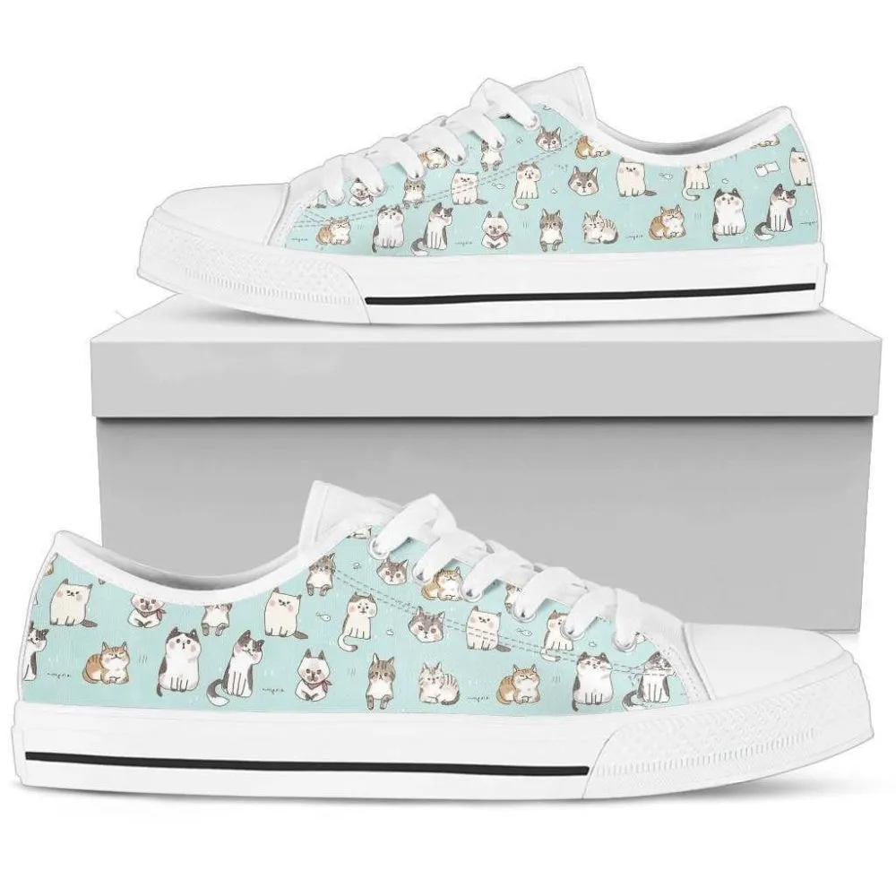 Chic Cat Pattern Women'S Low-Top Shoe Purr-Fectly Stylish, Cat Canvas Shoes