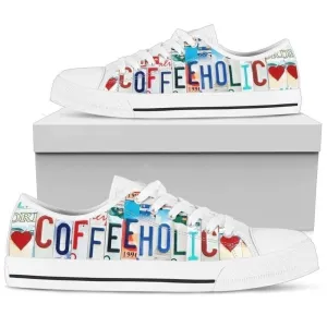 Coffeeholic Women's Sneakers Low Top Shoes Coffee Lover, Low Top Sneaker, Low Top Canvas Shoes