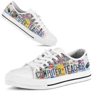 Computer Teacher License Plates Low Top Shoes, Teacher Shoes, Low Top Sneakers