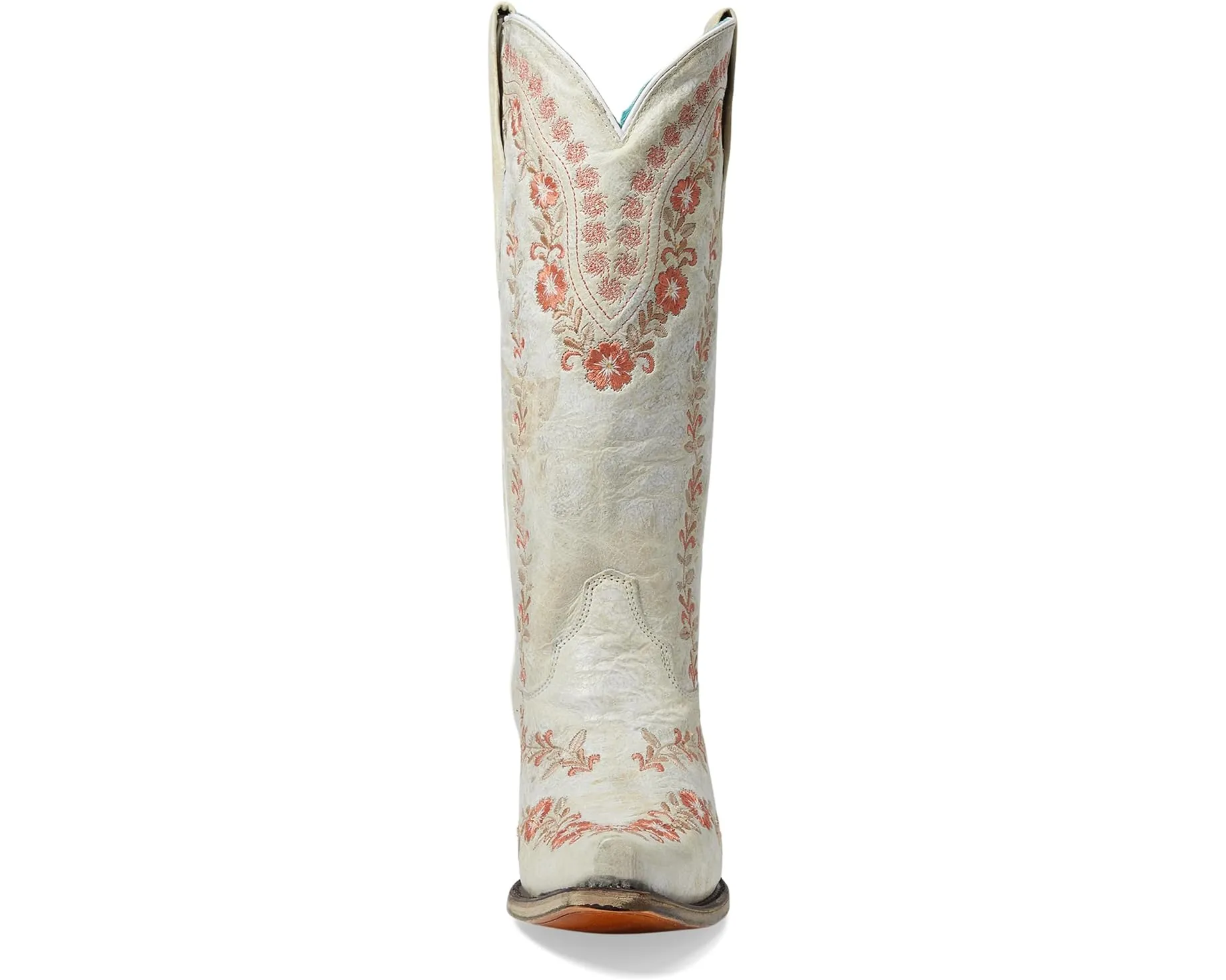 Corral Women's White with Pink Flower Embroidered Tall Cowboy Boots A4455