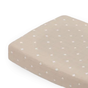 Cotton Muslin Changing Pad Cover - Taupe Cross