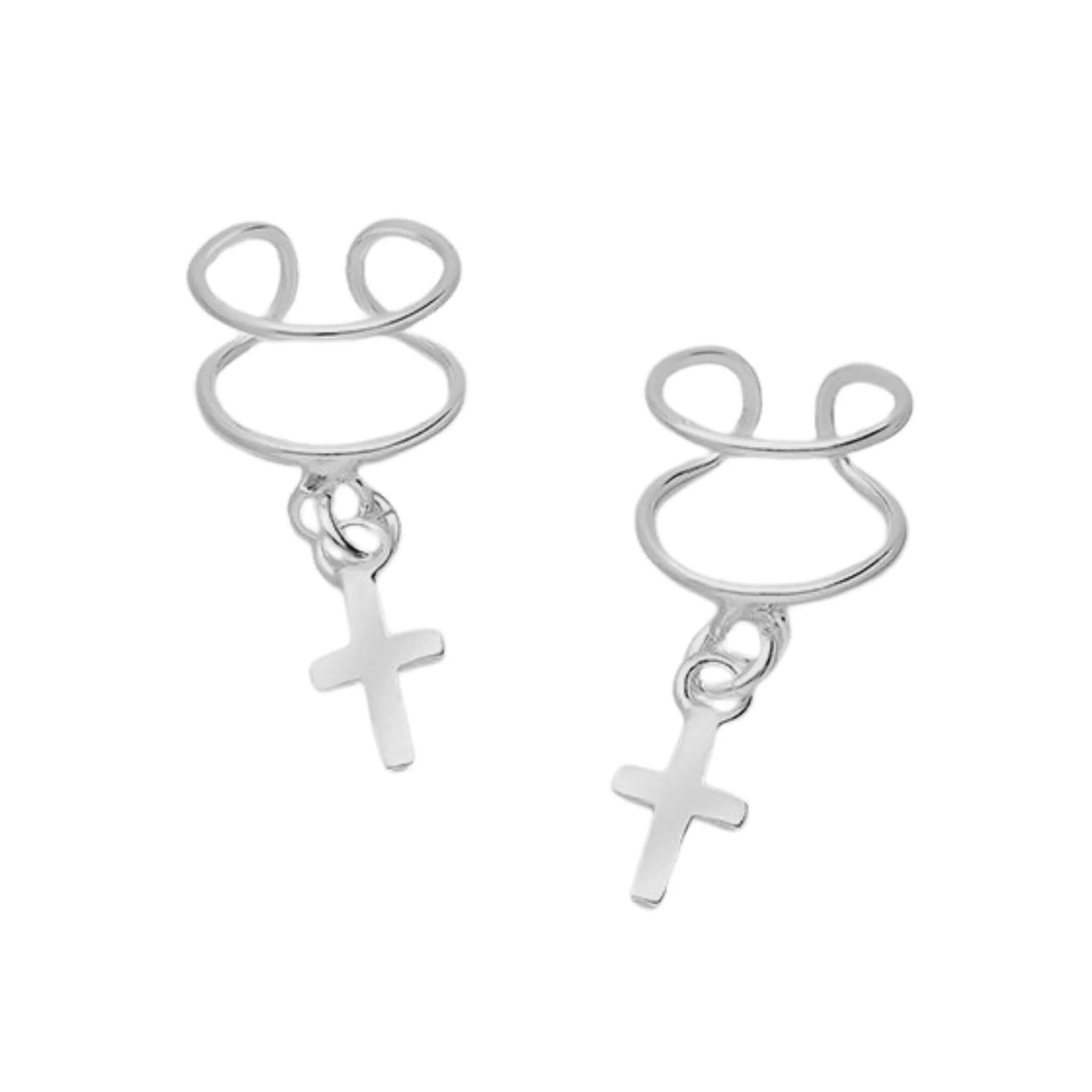 Cross Cuff Earrings In Sterling Silver