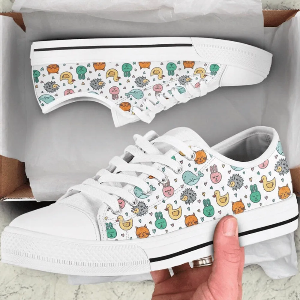 Cute Animal Whale Bunny Duck Low Top Shoes, Animal Print Canvas Shoes, Print On Canvas Shoes