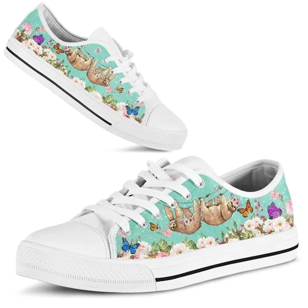 Cute Couple Sloth Love Flower Watercolor Low Top Shoes, Animal Print Canvas Shoes, Print On Canvas Shoes