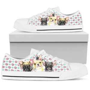 Cute French Bulldog Women'S Sneakers Low Top Shoes, Dog Printed Shoes, Canvas Shoes For Men, Women