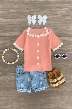 Daisy Collar Denim Short Set