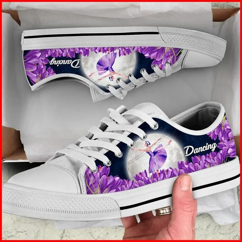 Dancing And Purple Flower Canvas Low Top Shoes, Low Top Sneaker, Low Top Canvas Shoes